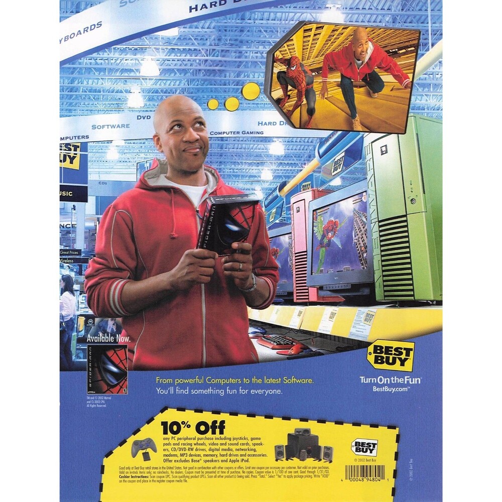 Best Buy Vintage Gaming Print Ad Electronics Store Spider-Man 2002 playstation 2
